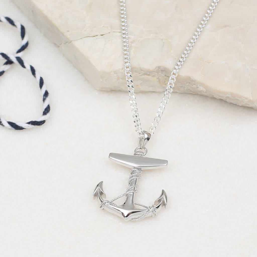 Mens Sterling Silver Anchor Pendant On Curb Chain By Hurleyburley man ...