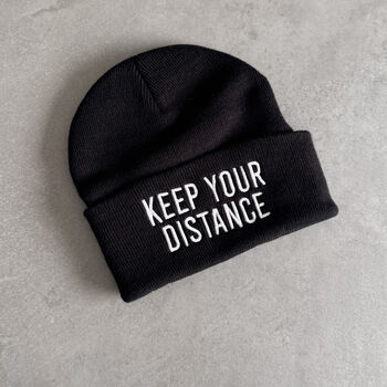 Keep Your Distance Embroidered Beanie Hat – Singles' Day Gift, 4 of 6