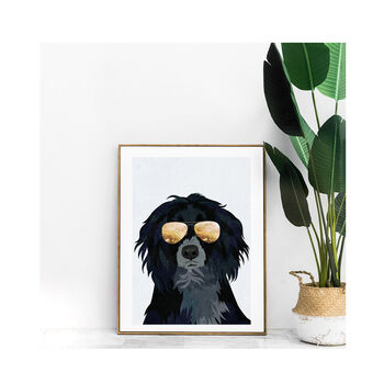 Custom Pet Portrait Wearing Gold Glasses Dog Cat Gift, 2 of 7