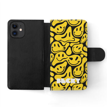 Personalised Leather Smiley Design Wallet Flip Case, 4 of 9