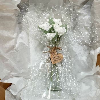 Handmade Lace Anniversary Flowers With Engraved Tag, 6 of 6