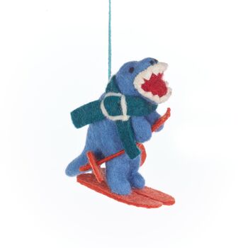 Handmade Felt Skiing Dinosaur Decoration, 3 of 4