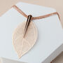 Rose Gold Leaf Pendant Long Triple Chain Necklace, thumbnail 1 of 5