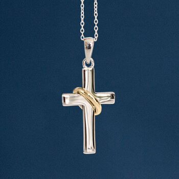 Personalised Sterling Silver And Yellow Gold Halo Cross Necklace, 2 of 12