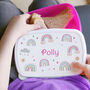 Personalised Pink Rainbow Lunch Box For Kids, thumbnail 1 of 2