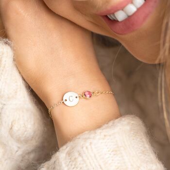 Sterling Silver Initial Disc And Birthstone Bracelet, 4 of 12