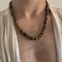 Mens Tigers Eye Chunky Crystal And Brass Necklace, thumbnail 2 of 3
