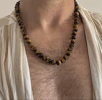 Mens Tigers Eye Chunky Crystal And Brass Necklace, 2 of 3