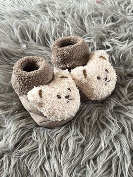 Taupe Teddy Bear Baby Socks, 6 of 9