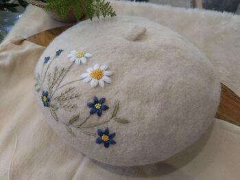 Cream Classic Beret Hat, 3 of 5
