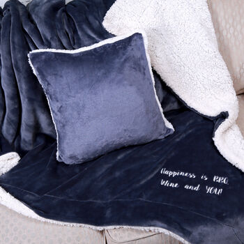 Personalised Sherpa Style Blanket And Cushion Set, 2 of 9