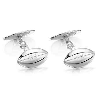 Silver Rugby Engraved Cufflinks | Groom's Party Wedding Gift, 3 of 8