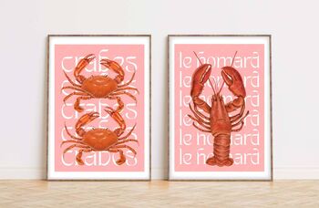 Shellfish Print Pair Featuring Crabs And Lobster, 4 of 6