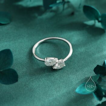 Sterling Silver Toi Et Moi Pear Cut Moissanite Open Ring, 5 of 12