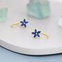 Sapphire Blue Flower Cz Huggie Hoop Earrings, thumbnail 7 of 11