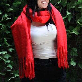 Heavyweight Red Tassel Scarf, 2 of 4