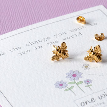Honey Bee Gold And Rose Gold Stud Earrings, 3 of 10