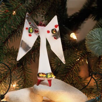 Red Gold Fused Glass Christmas Angel Tree Decoration, 7 of 9