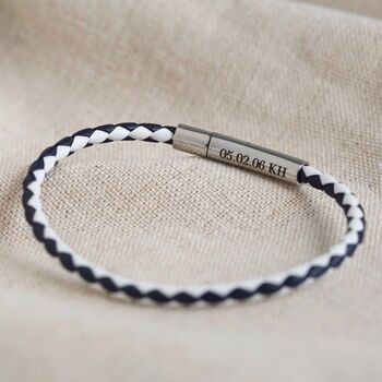 Men's Personalised Slim Woven Leather Bracelet, 2 of 11