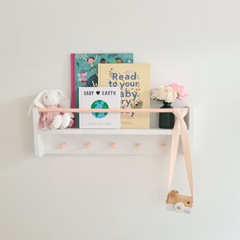Nursery Shelf With Rail And Pegs, Nursery Decor Shelf, 2 of 10