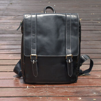 Black Genuine Leather Backpack With Straps Detail, 2 of 5