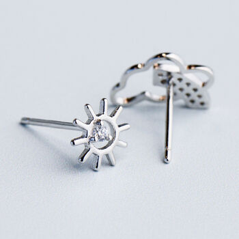 Sterling Silver Sparkly Sun And Cloud Stud Earrings, 3 of 7