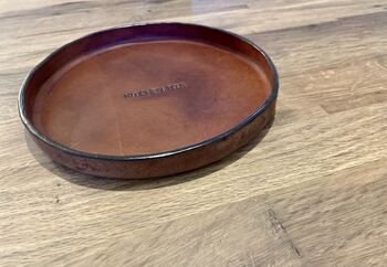 Personalised Spanish Brown Round Leather Accessory Tray, 7 of 8