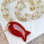 Poisson Colourful Fish Carved Gemstone Long Chain Necklace, thumbnail 1 of 5