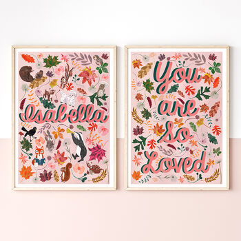 You Are So Loved Pink Woodland Nursery Print, 3 of 8