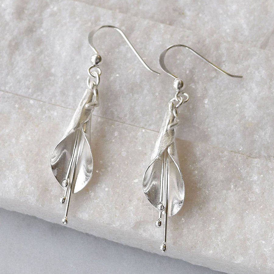 sterling silver long calla lily earrings by mia belle ...
