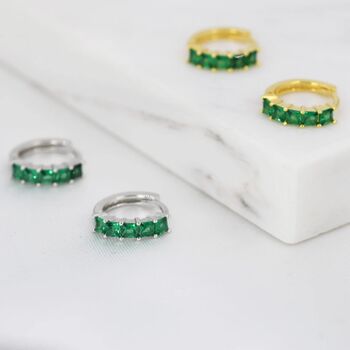 Minimalist Emerald Green Cz Huggie Hoop Earrings, 5 of 11