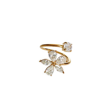 Fleur Luxe 18k Gold Plated Open Crystal Flower Ring, 2 of 3