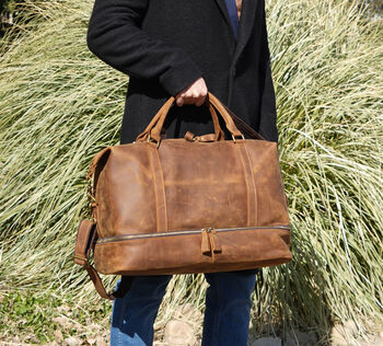 Leather Weekend Bag With Cloth Compartment, 6 of 11