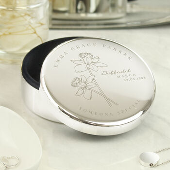 Personalised Birth Flower Round Silver Trinket Box, 5 of 12