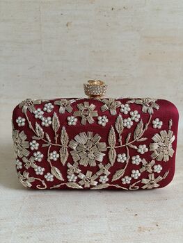 Maroon Handcrafted Rectangular Clutch Bag, 4 of 9