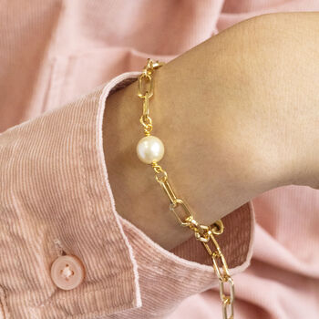 Gold Plated Chunky Chain Pearl Bracelet, 4 of 8