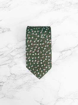 Wedding Handmade 100% Cotton Floral Print Tie In Green, 2 of 4