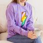Lavender Embroidered Rainbow Lightning Bolt Sweatshirt, thumbnail 3 of 5