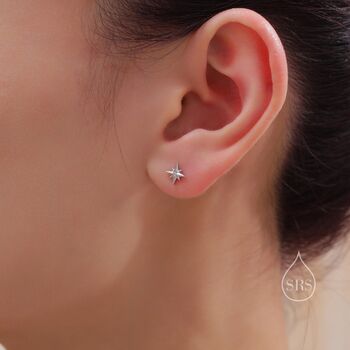 Tiny Cz Starburst Internally Threaded Flat Back Earrings In Sterling Silver, 7 of 12