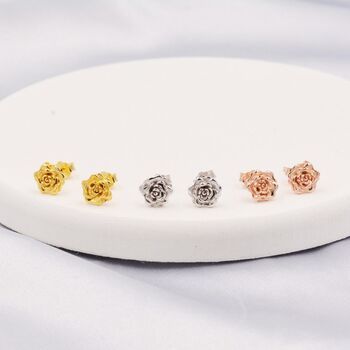 Petite Sterling Silver Rose Stud Earrings, 5 of 12