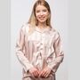 Beige Stripe Satin Women's Silk Sleepwear Pyjama Set, thumbnail 1 of 12