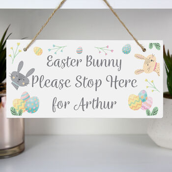 Personalised Easter Bunny Stop Here Wooden Sign, 2 of 5