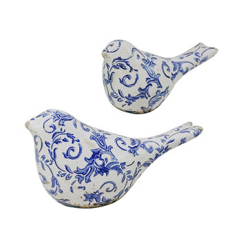 Set Of Two Solene Blue Botanical Bird Ornaments, 2 of 9