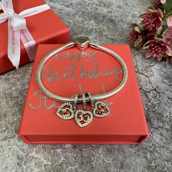 30th Birthday Charm Personalised Silver Bracelet Gift, 6 of 8