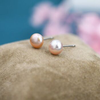 Natural Pink Pearl Stud Earrings In Sterling Silver, 6 of 11