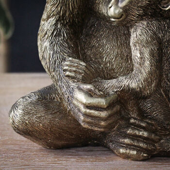 Mother And Baby Monkey Statue In Gold, 3 of 4