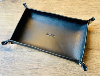 Personalised Rectangle Black Leather Accessories Tray, 2 of 11
