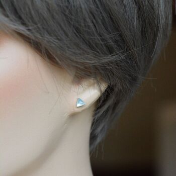 Sterling Silver Pale Blue Triangle Stud Earrings, 3 of 7