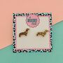 Gold Sausage Dog Stud Glitter Earrings, thumbnail 1 of 2