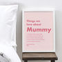 Personalised Things I Love About Mum Pink Bold Print, thumbnail 1 of 2